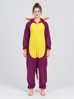 Purple Dragon Pajama Jumpsuit with Hood and Tail