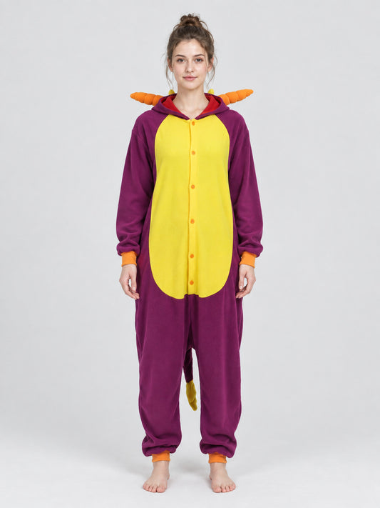 Purple Dragon Pajama Jumpsuit with Hood and Tail