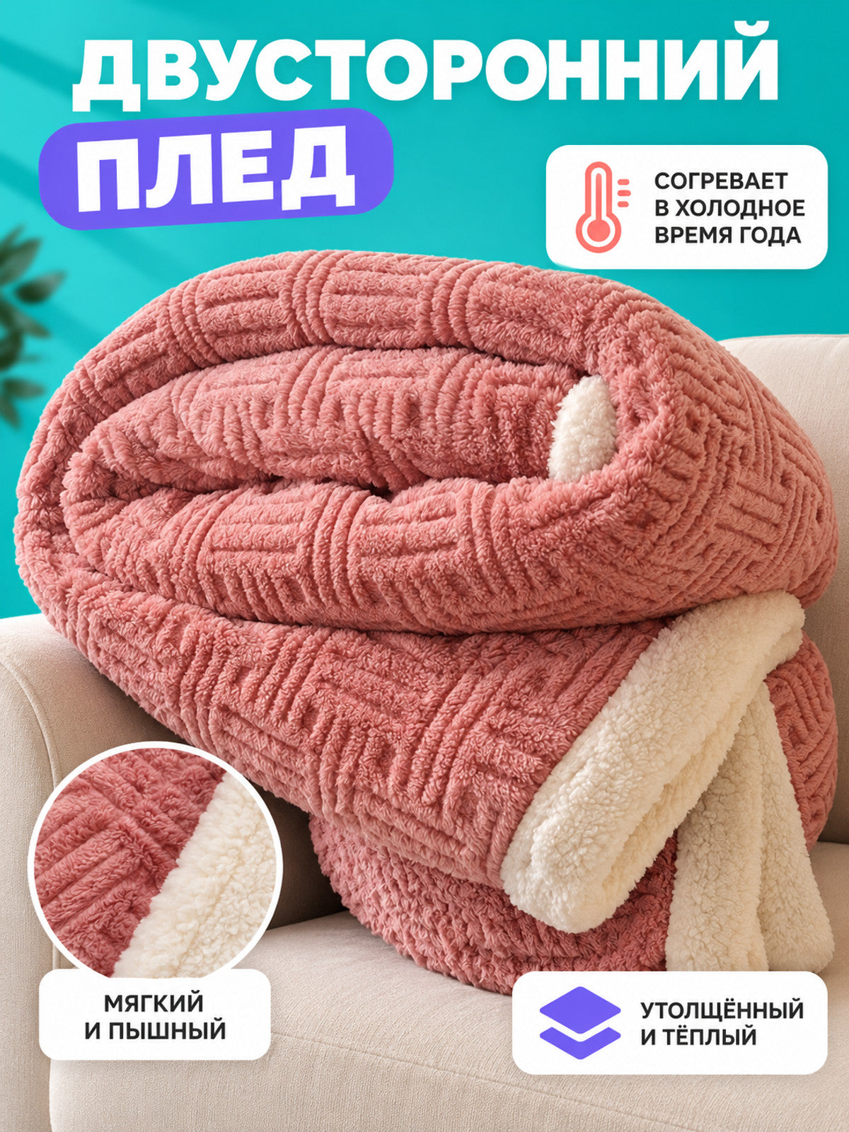 Double-Sided Milky Velvet Blanket Dusty Pink