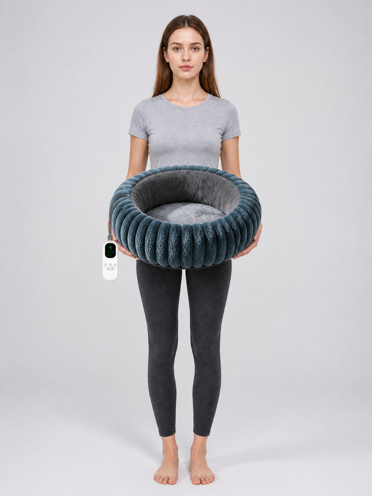 Heated Pet Bed, Blue-Cyan on-model view
