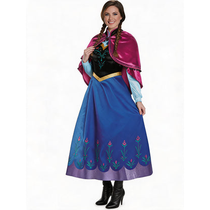 Carnival costume with cape and black corset on-model view