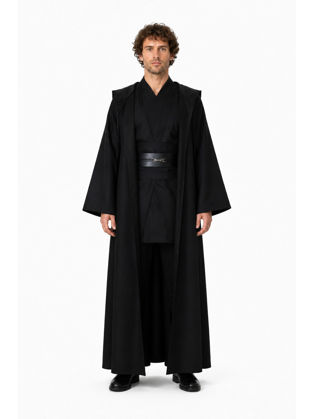 Black Long Hooded Robe with Belt main product view