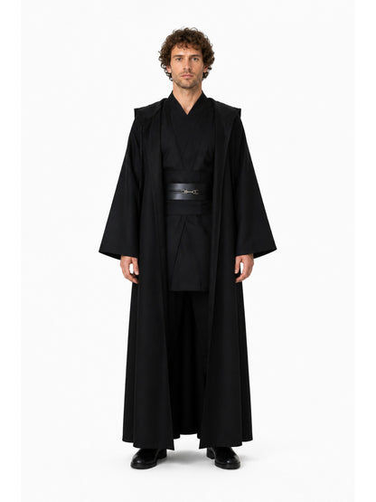 Black Long Hooded Robe with Belt main product view