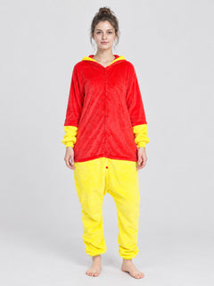 Red and Yellow Hooded Pajama Jumpsuit