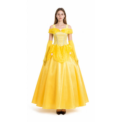 Yellow Ball Gown with Full Skirt and Flowers