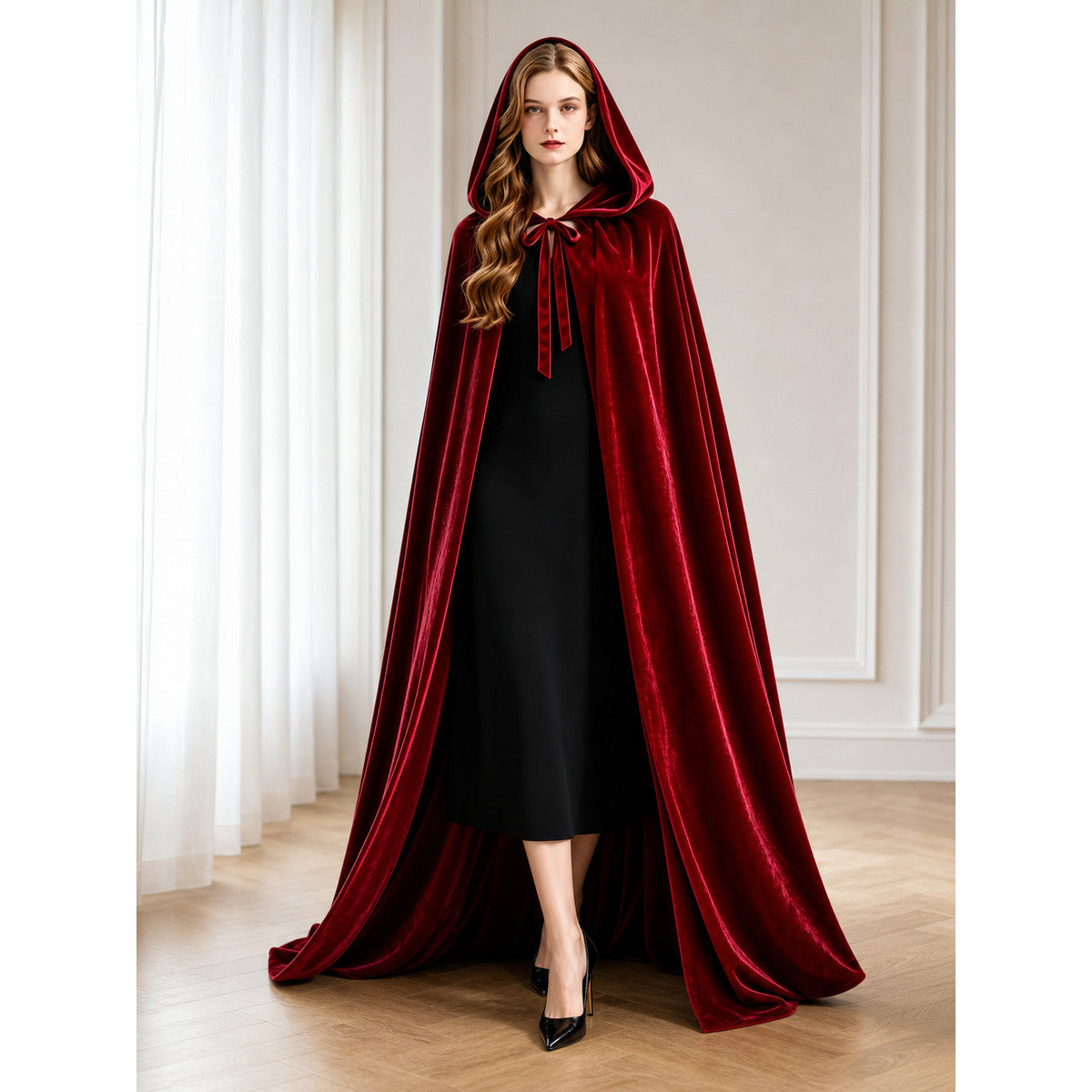 Burgundy Carnival Cloak with Hood, 110 cm