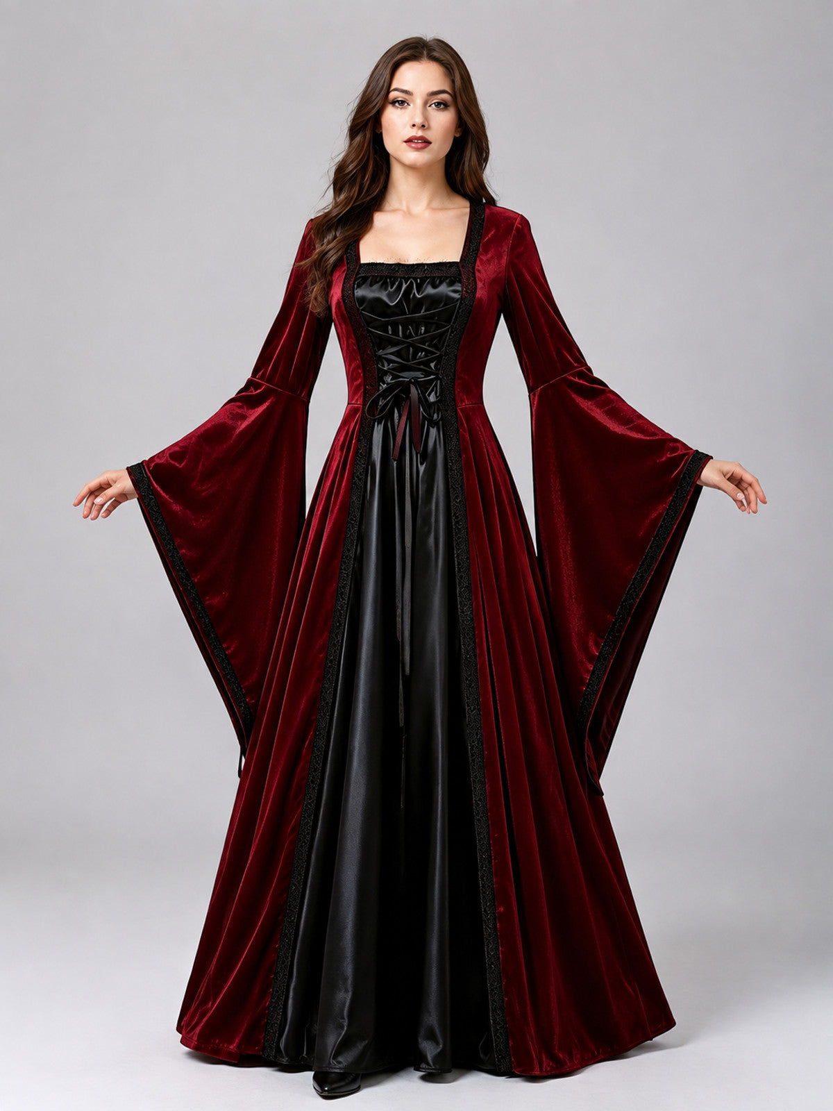 Medieval Dress with Corset Bodice and Lacing on-model view