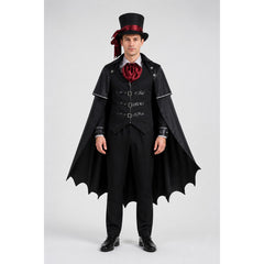 Vampire Costume with Long Cape and Top Hat for Halloween