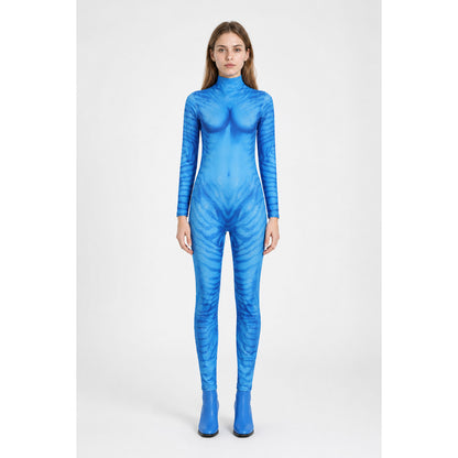Blue Avatar Jumpsuit with Body Print for Cosplay