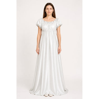 White Long Dress with Train and Puff Sleeves main product view
