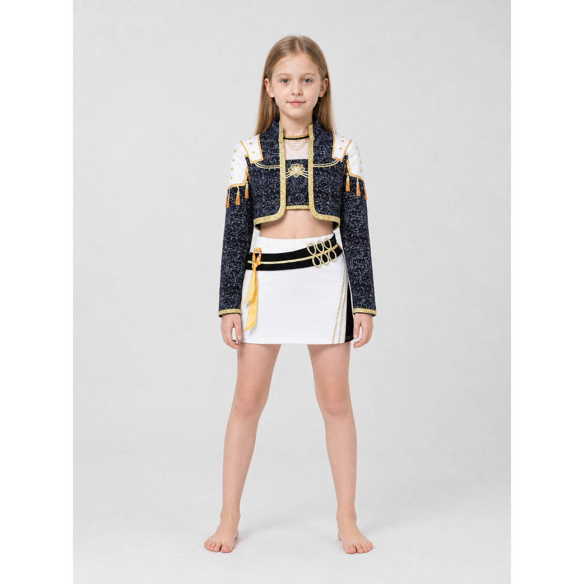 Black and Gold Demon Hunter Girls' Costume with Print on-model view