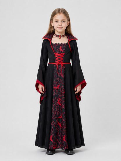 Children's Vampire Halloween Costume with Dress and Necklace on-model view