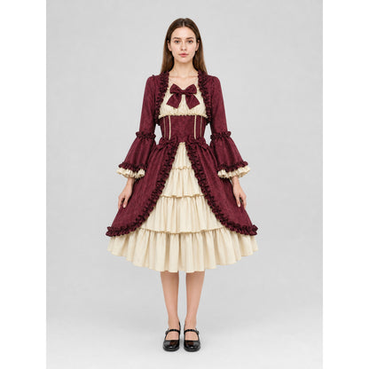 Victorian Gothic Dress with Bow and Ruffles