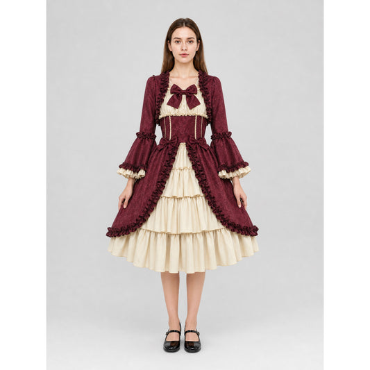 Victorian Gothic Dress with Bow and Ruffles