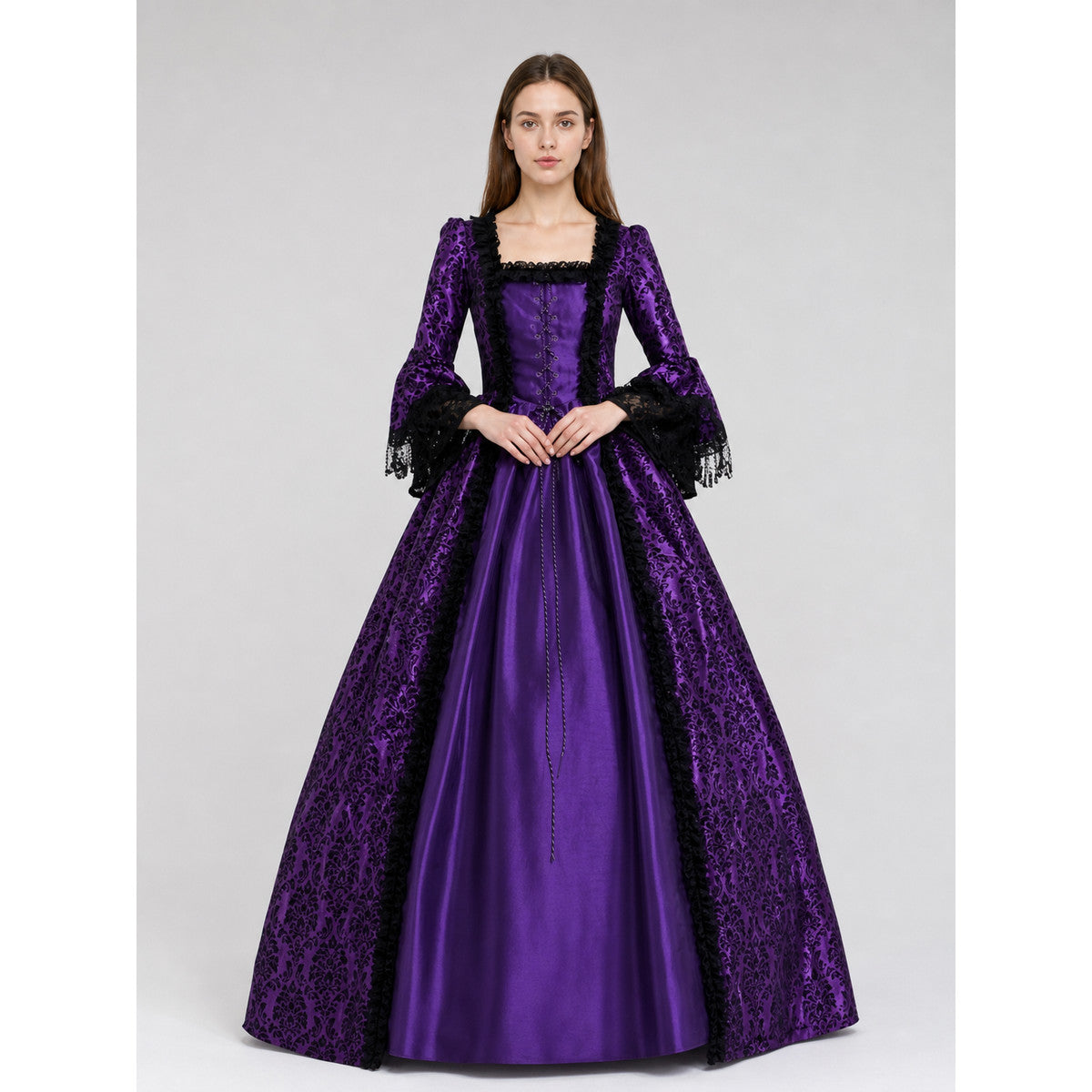 Gothic Historical Dress with Wide Sleeves on-model view