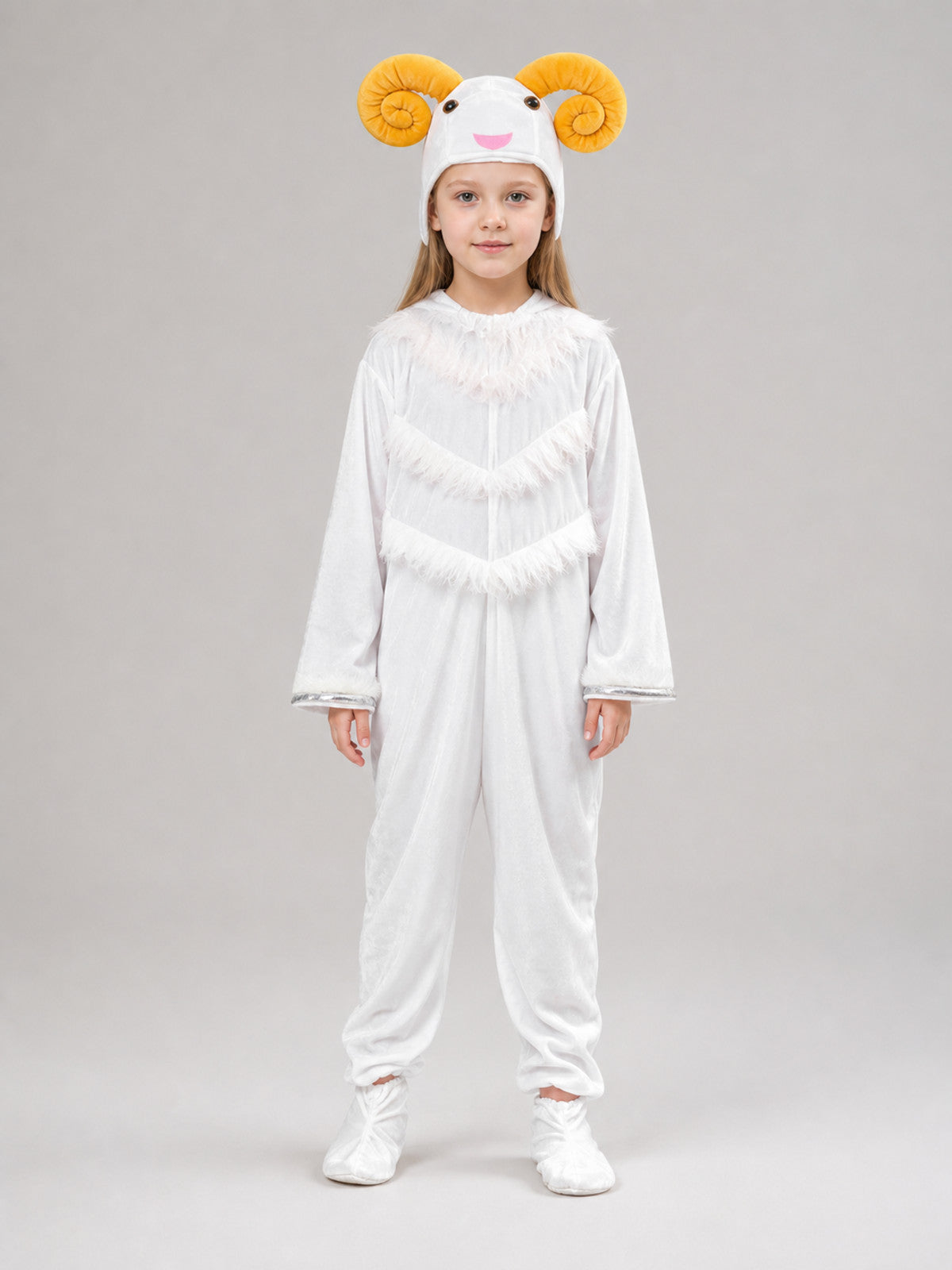 Children’s sheep costume, hooded jumpsuit front view
