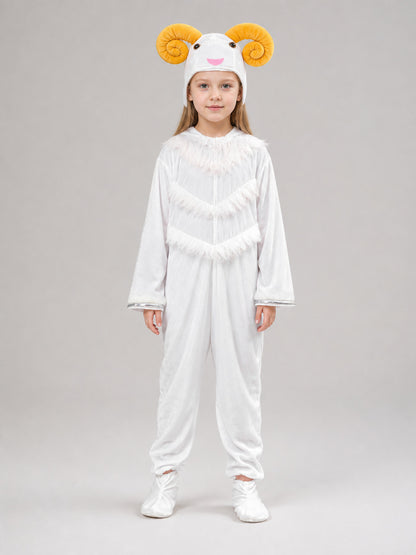 Children’s sheep costume, hooded jumpsuit front view