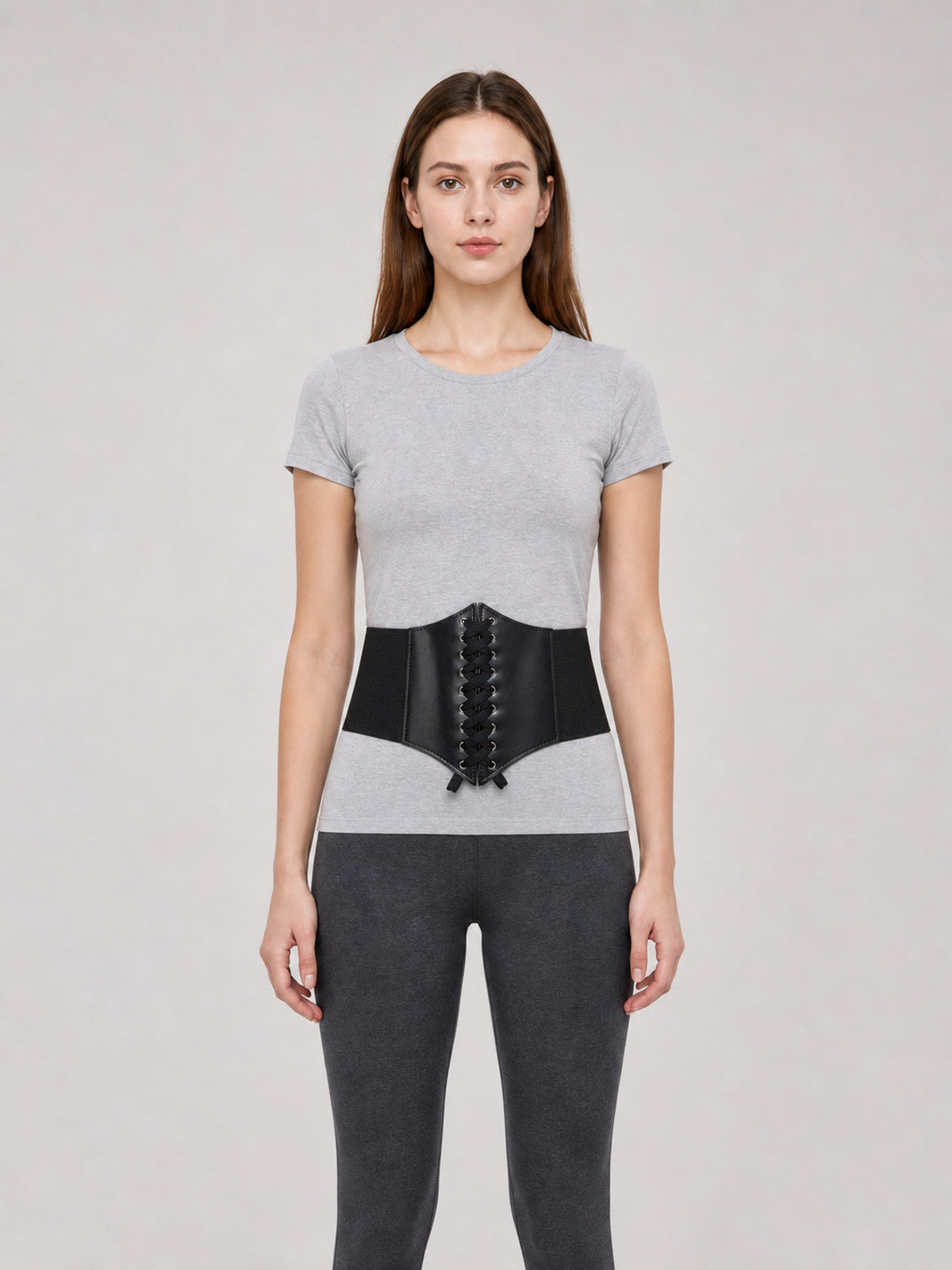 Black Lace-Up Corset Belt for Styling Outfits front view