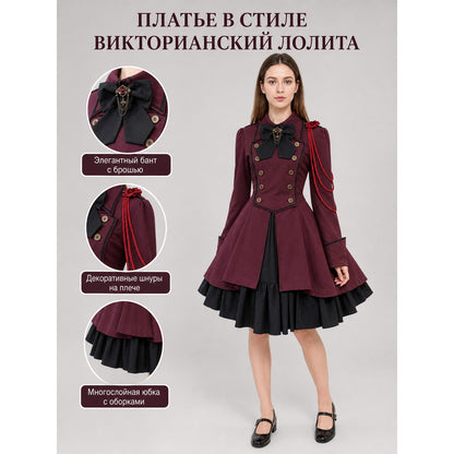 Gothic burgundy dress with sleeves and a bow