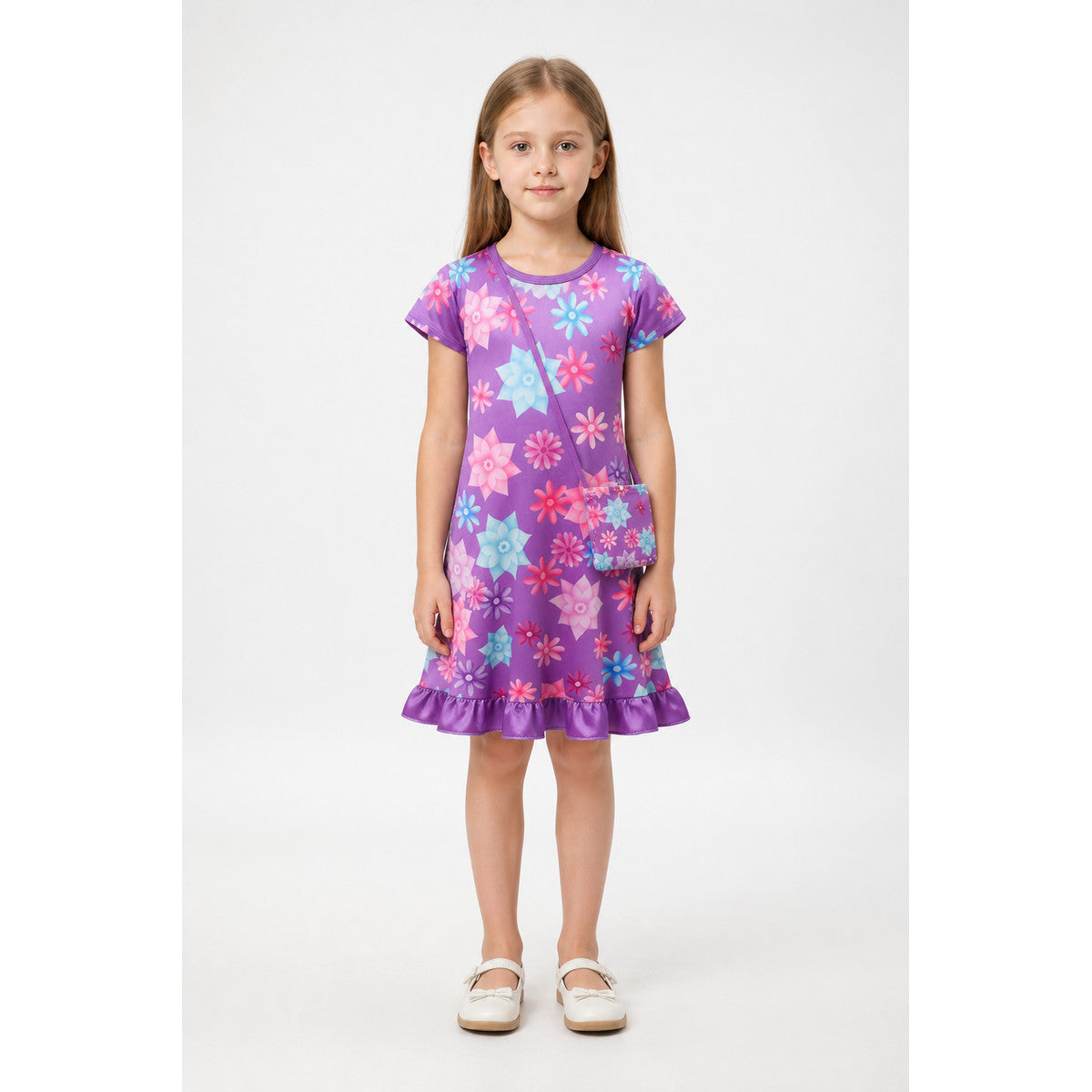 Floral Print Costume Dress with Handbag main product view