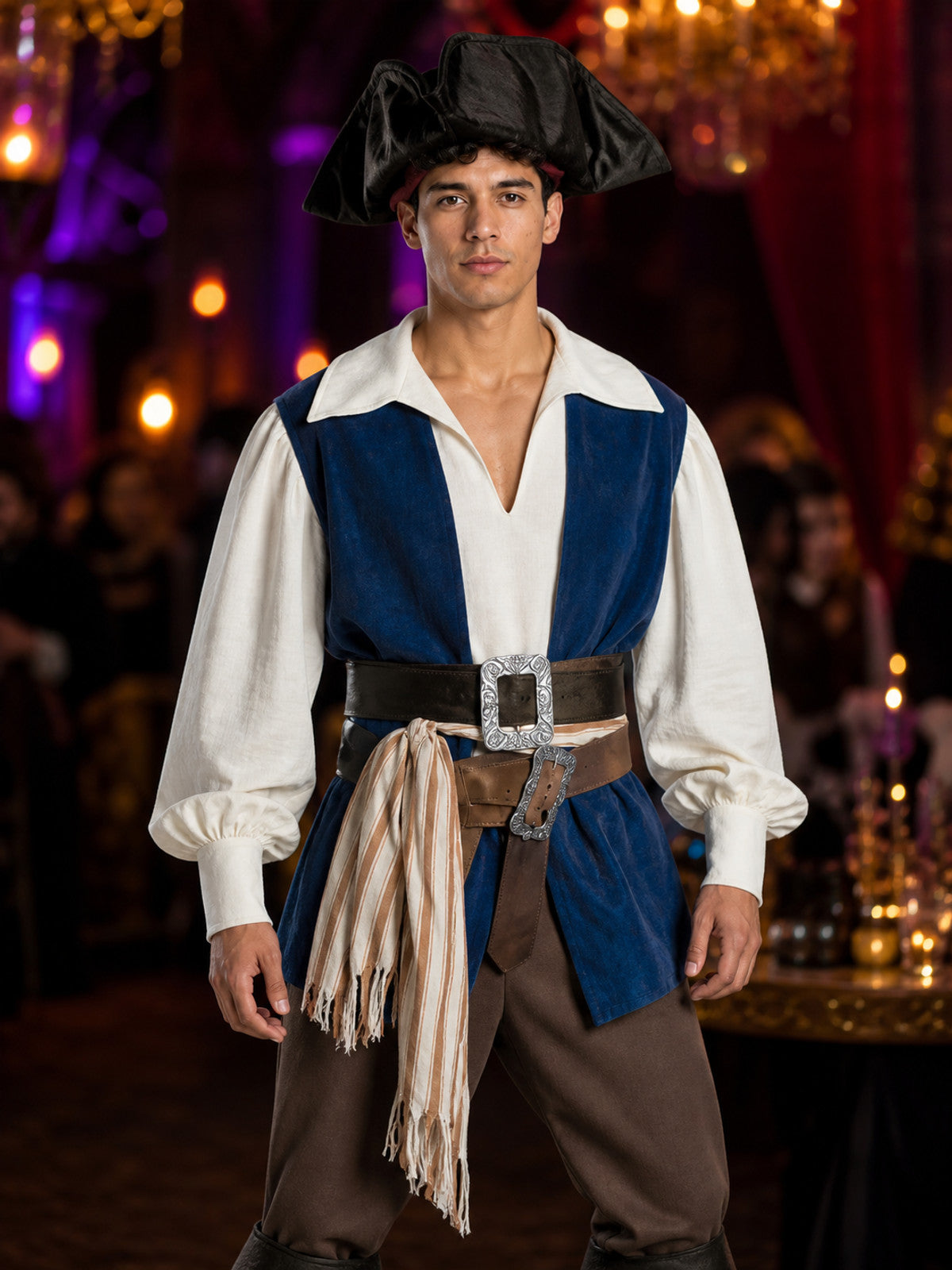 Pirate Costume with Tricorn Hat for Cosplay and Halloween on-model view