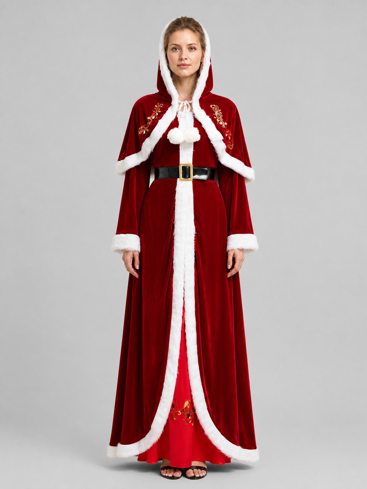 Long Hooded Christmas Costume Dress on-model view