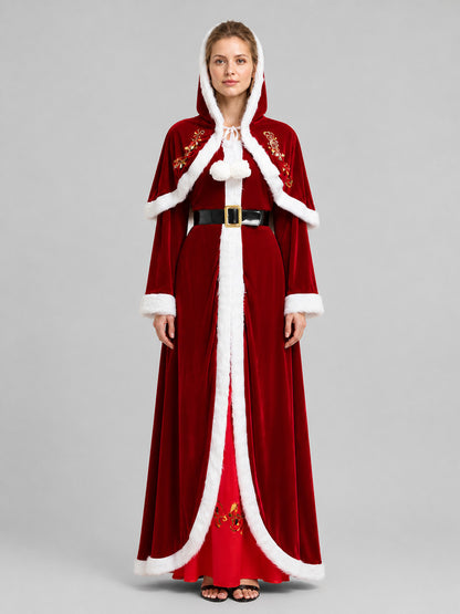 Long Hooded Christmas Costume Dress on-model view