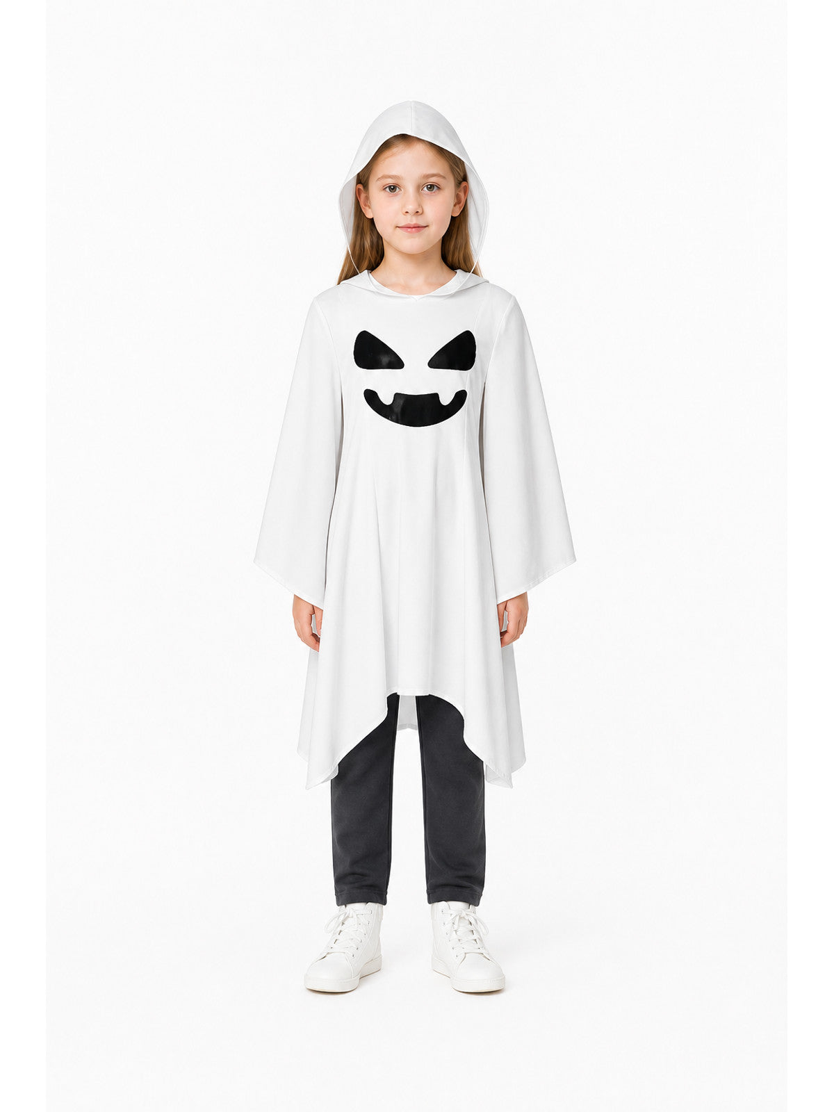 Children's White Hooded Ghost Cape for Halloween main product view