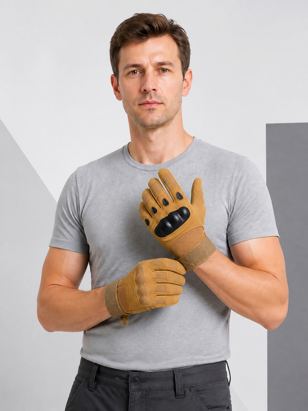Sand-Colored Tactical Gloves with Protective Inserts