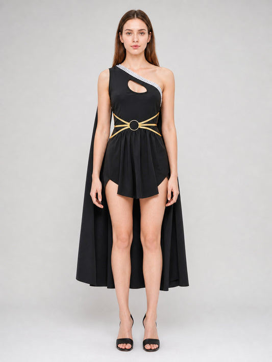 Stage Costume with Cape and Gold Embellishments on-model view