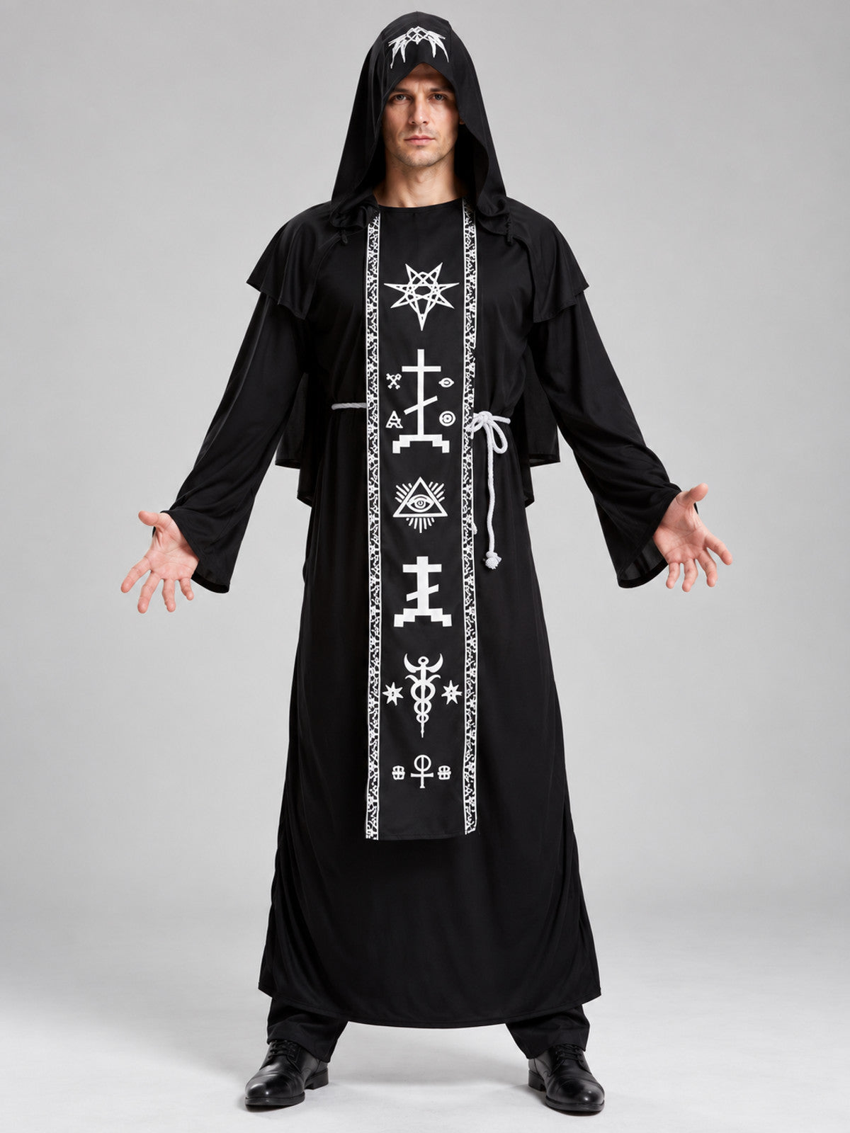 Vampire Halloween Costume with Hood and White Symbols