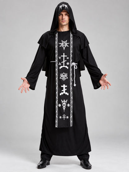 Vampire Halloween Costume with Hood and White Symbols