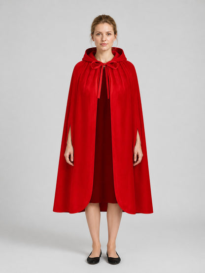 Red Short Hooded Halloween Cape with Lace on-model view