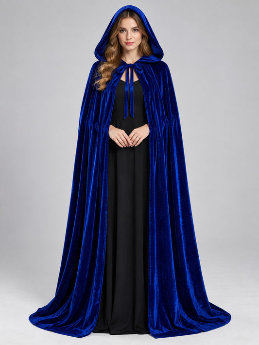 Velvet Hooded Cloak-Cape, Royal Blue