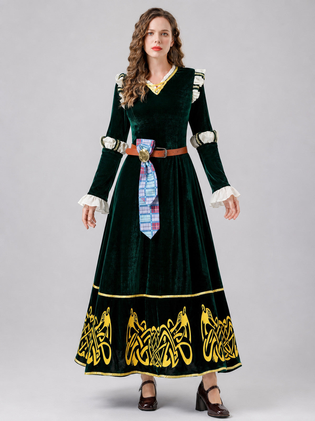 Medieval Cosplay Dress with Ruffles and Belt