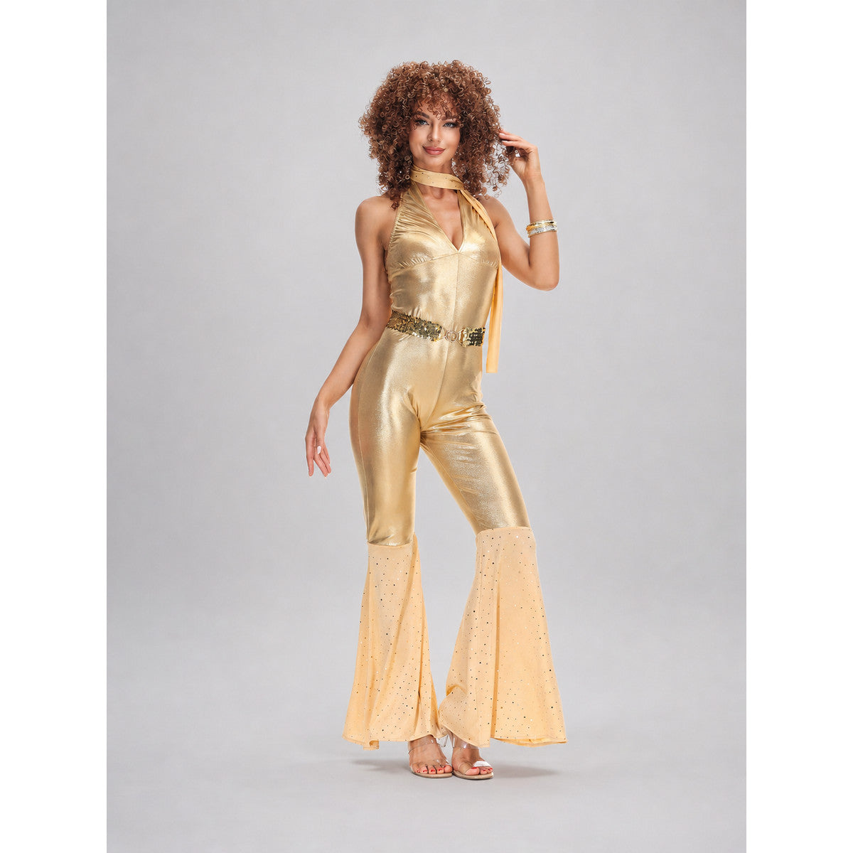 Gold 70s Disco-Style Jumpsuit for Cosplay