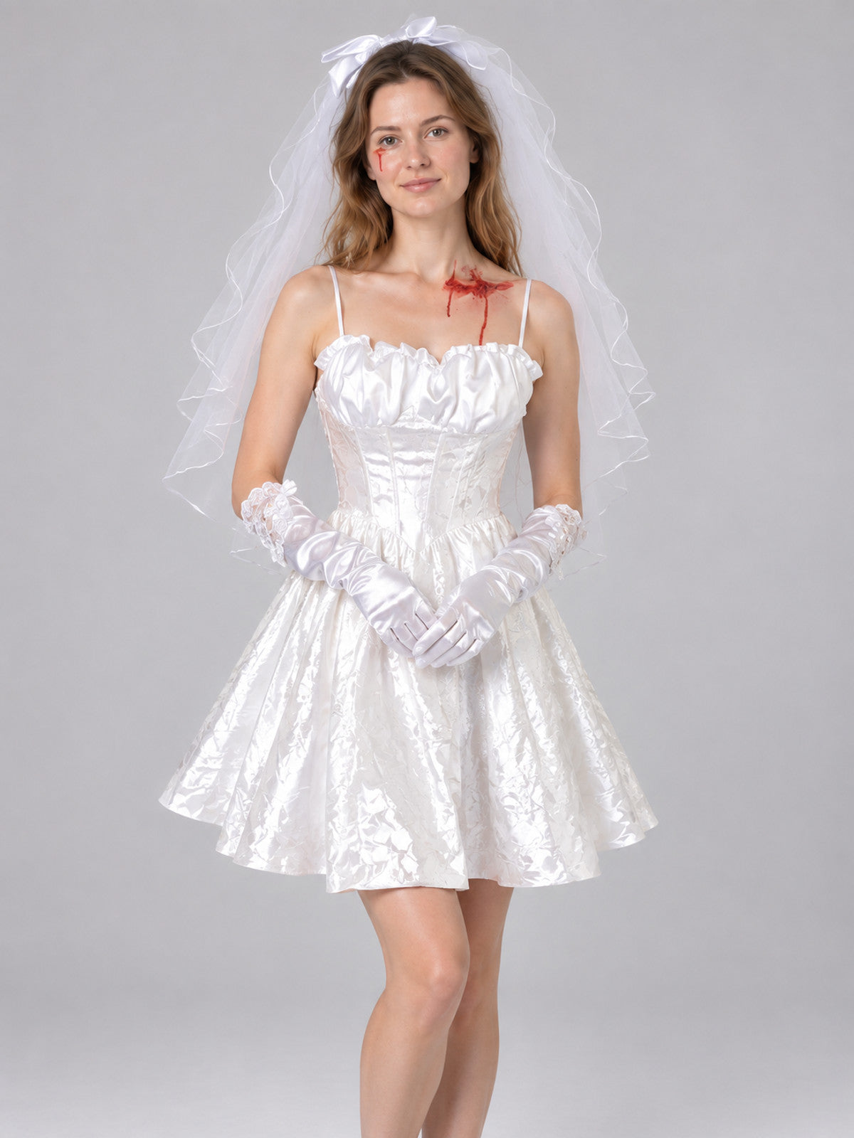 Vampire Costume: White Satin Dress, Veil