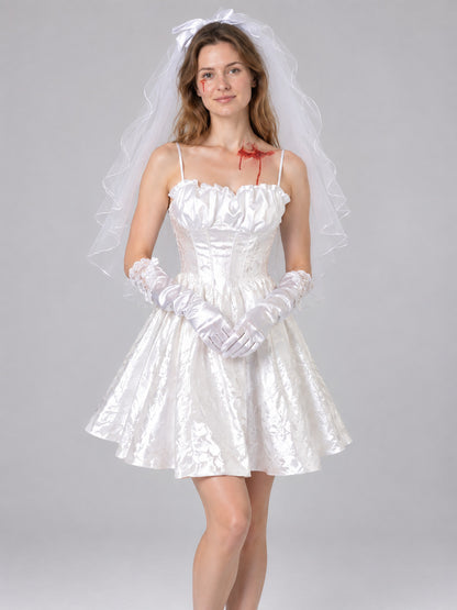 Vampire Costume: White Satin Dress, Veil