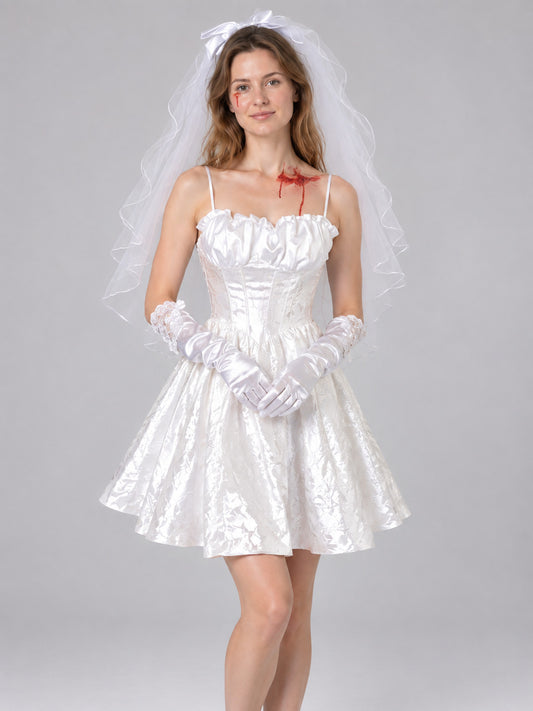Vampire Costume: White Satin Dress, Veil