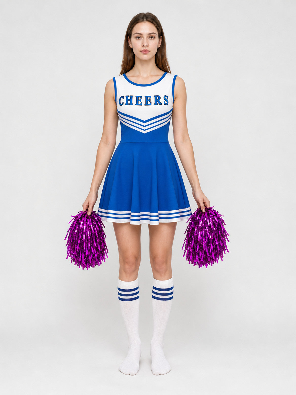 CHEERS Cheerleading Uniform with Pom-Poms and Knee-High Socks front view