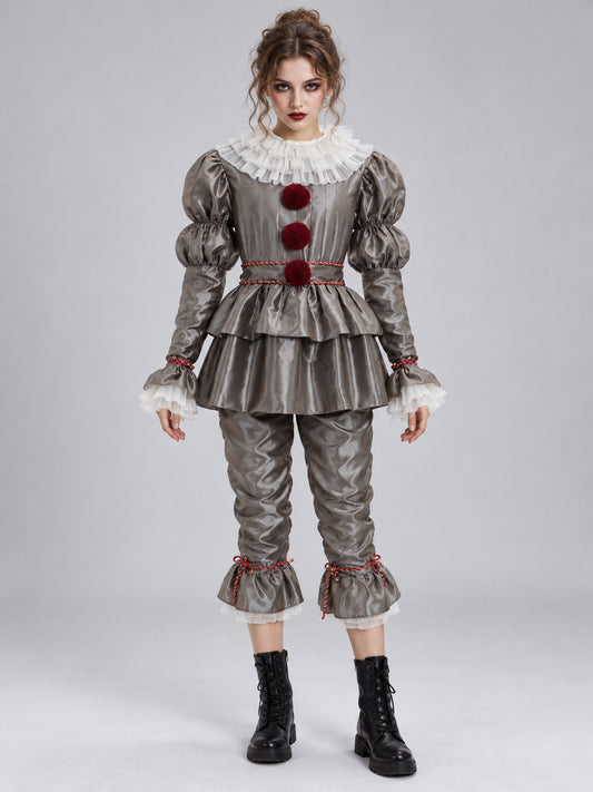 Pennywise Halloween Costume Gray with Pom-Poms