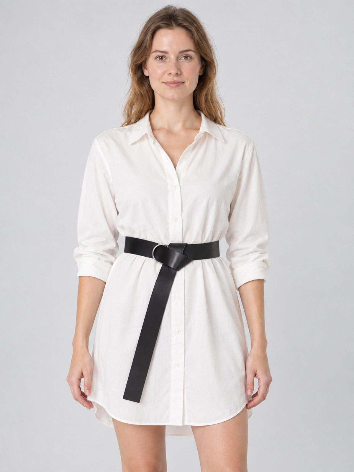 Long Black Belt with Ring Buckle