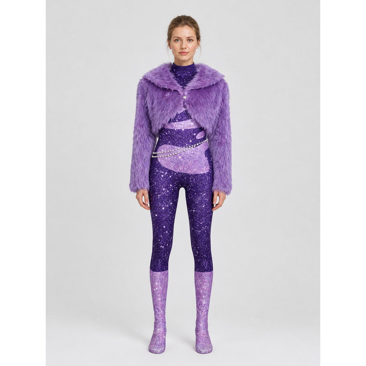 Cosplay Costume: Jumpsuit, Jacket, and Chain on-model view