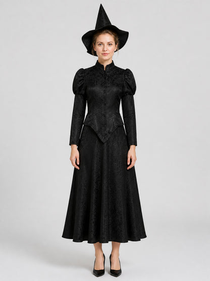 Black Elphaba Costume with Pointed Hat and Puff Sleeves