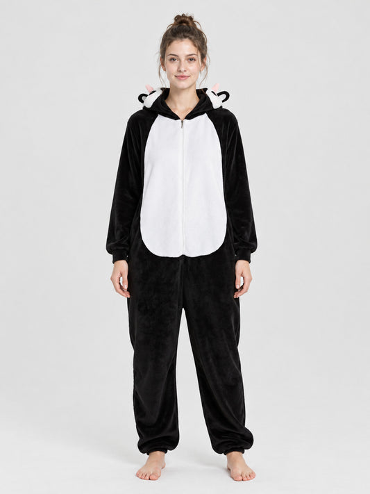 Kigurumi jumpsuit with a cartoon cow hood