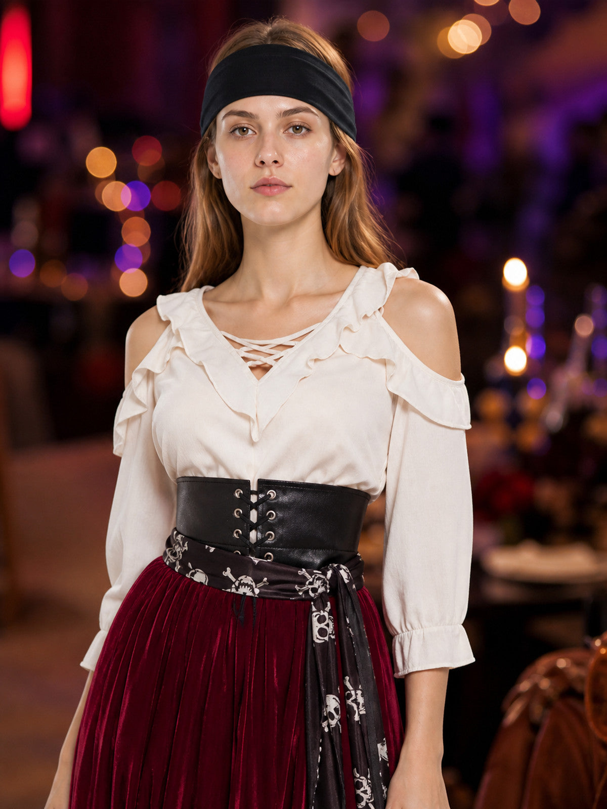 Pirate Costume with Belt for Women, Halloween Costume on-model view
