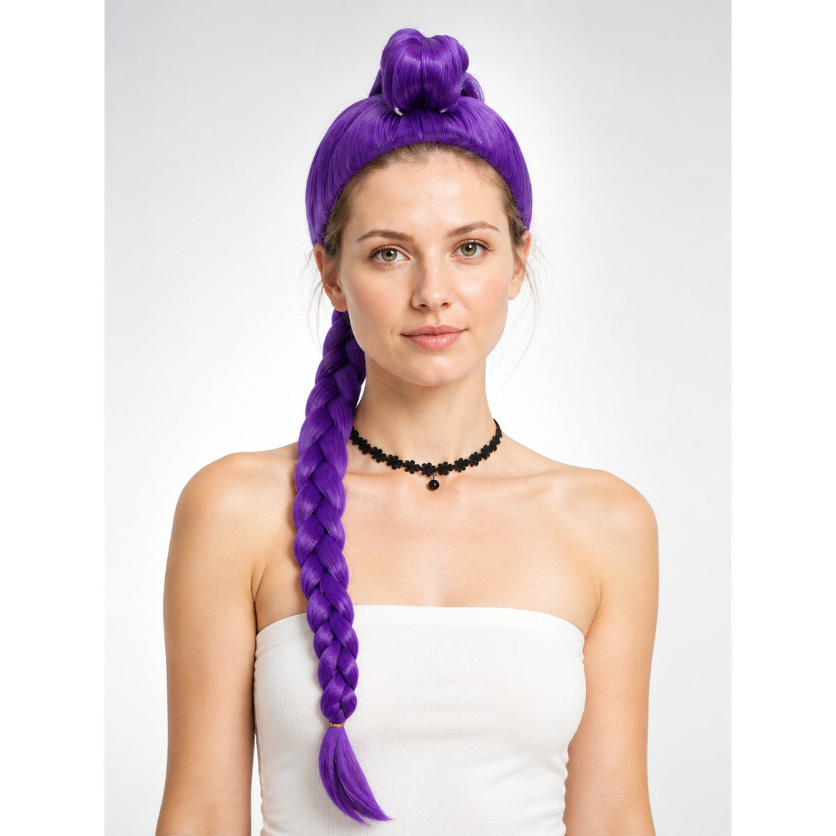 Purple Carnival Wig with Long Braid for Halloween main product view
