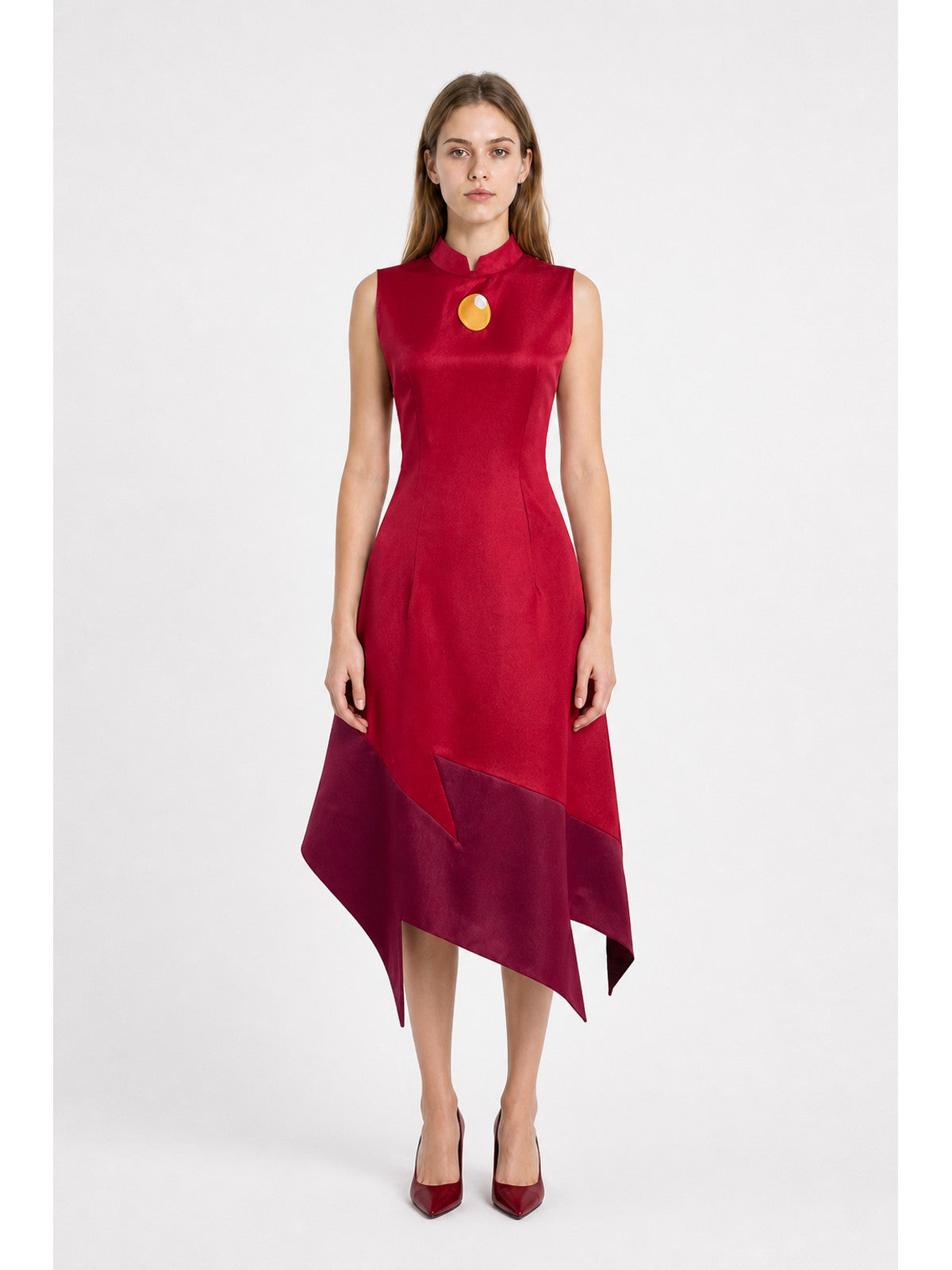 Asymmetrical Sleeveless Dress with a High Collar main product view