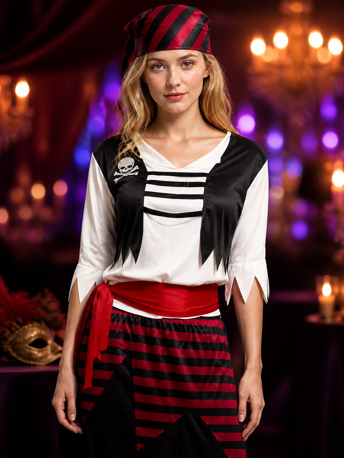 Striped Pirate Costume Set with Skirt for Halloween on-model view