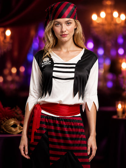 Striped Pirate Costume Set with Skirt for Halloween on-model view